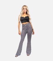 JUSTYOUROUTFIT Black Geometric High Waist Flared Trousers